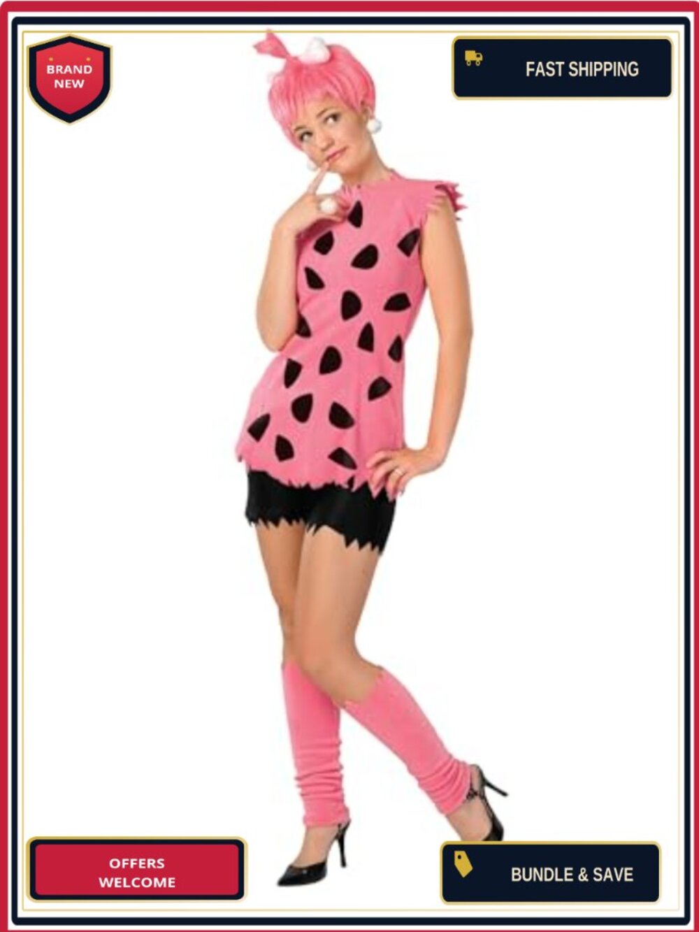 Pebbles Flintstone Costume Set Shirt Shorts Wig Leg Warmers